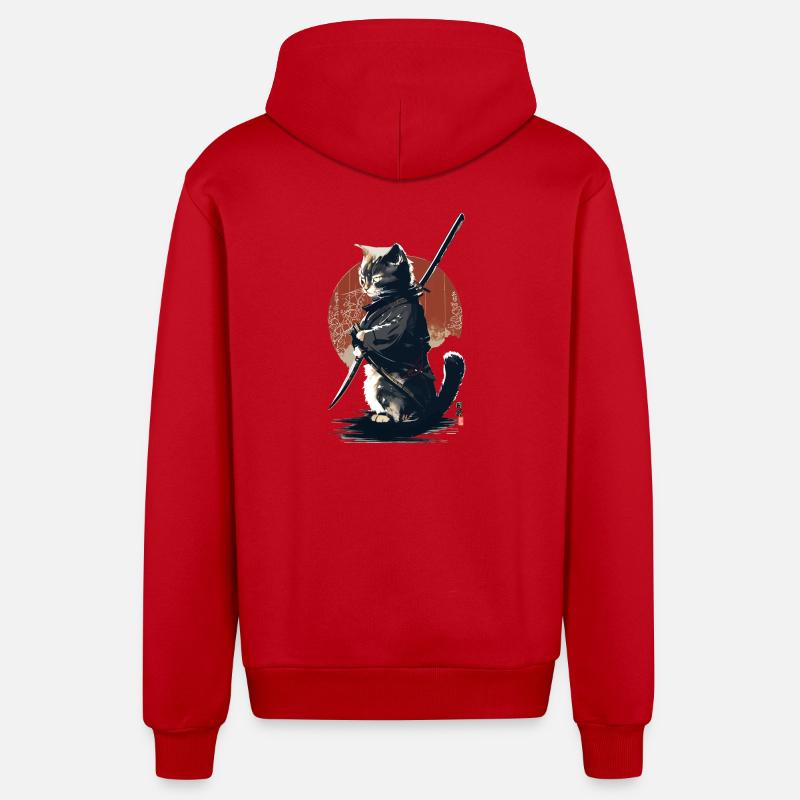 Kawaii Neko Samurai : Katzen-Samurai - Organic Relaxed Kapuzenjacke Made in EU - Rot