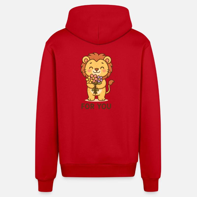 Lion aux fleurs salut - Veste à capuche bio décontractée fabriquée en UE - rouge
