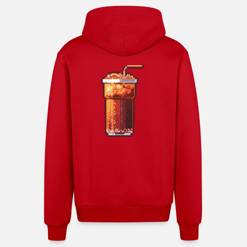 Pixel Cola Glas mit Eis - Organic Relaxed Kapuzenjacke Made in EU - Rot