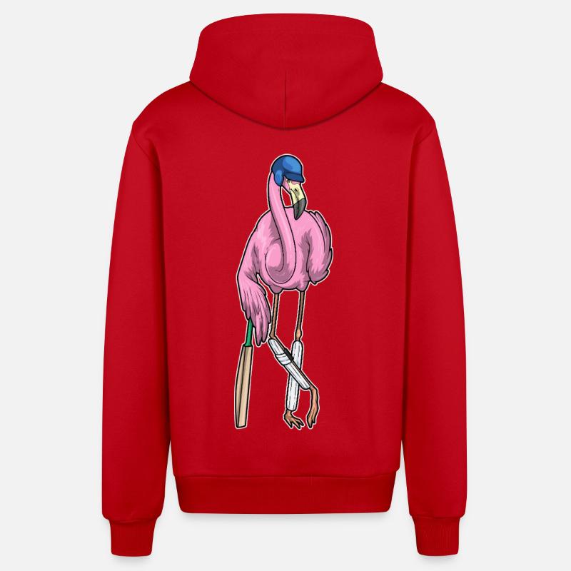 Flamingo Cricket Batte de cricket - Veste à capuche bio décontractée fabriquée en UE - rouge