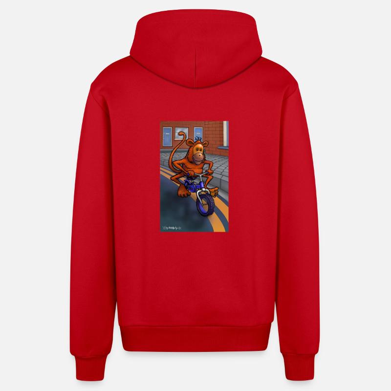 Singe sur un vélo - Veste à capuche bio décontractée fabriquée en UE - rouge