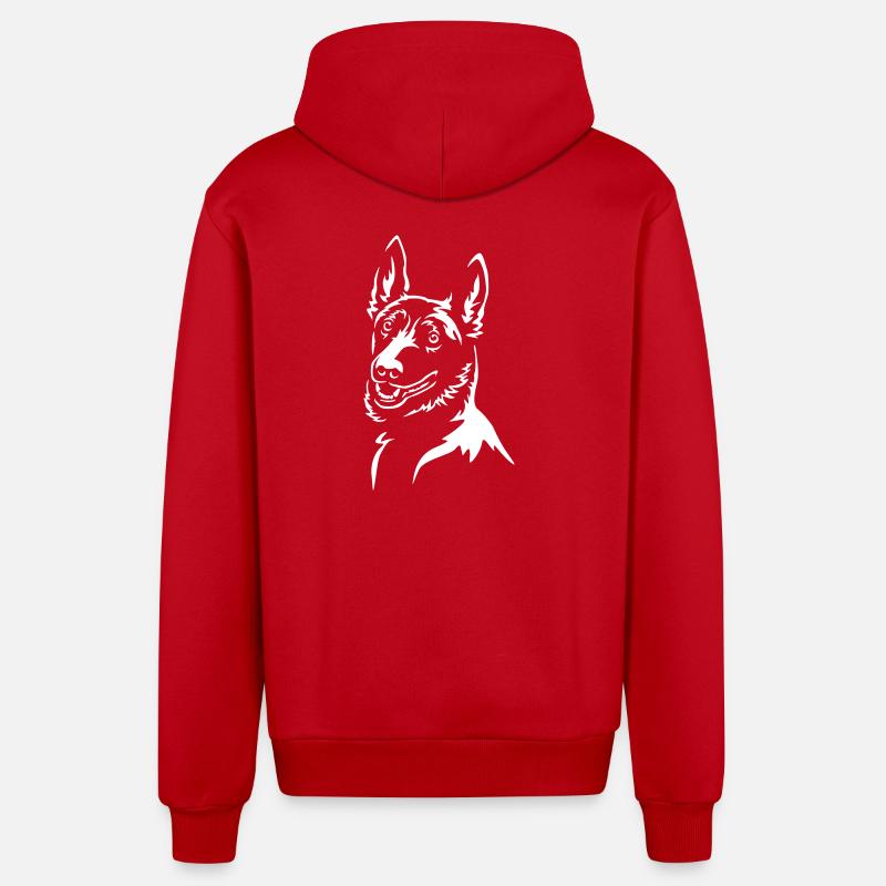 Malinois Head « Black Edition » - Veste à capuche bio décontractée fabriquée en UE - rouge
