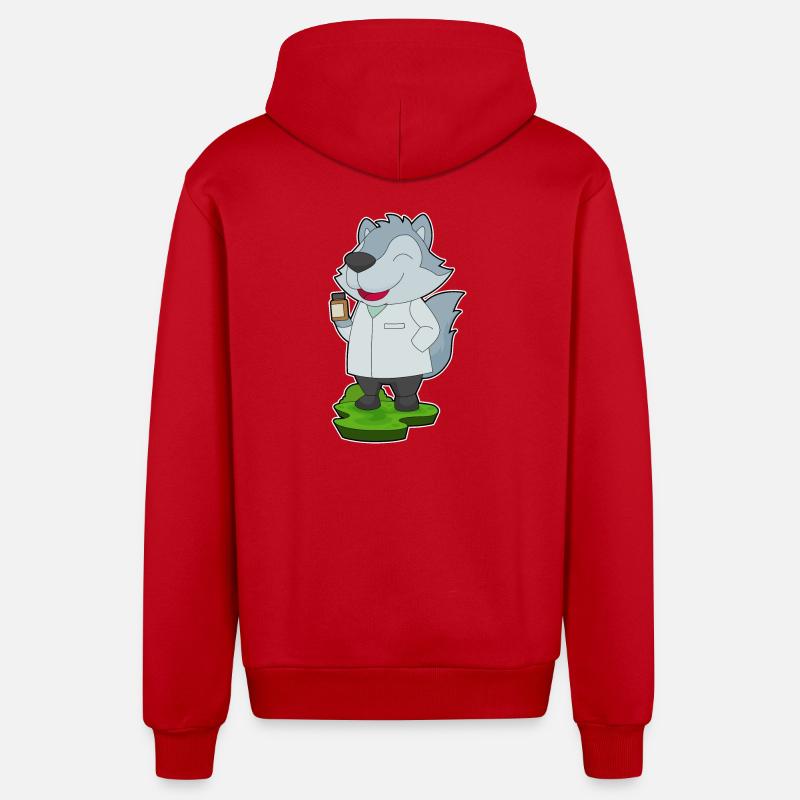 Médecine du Docteur Loup - Veste à capuche bio décontractée fabriquée en UE - rouge