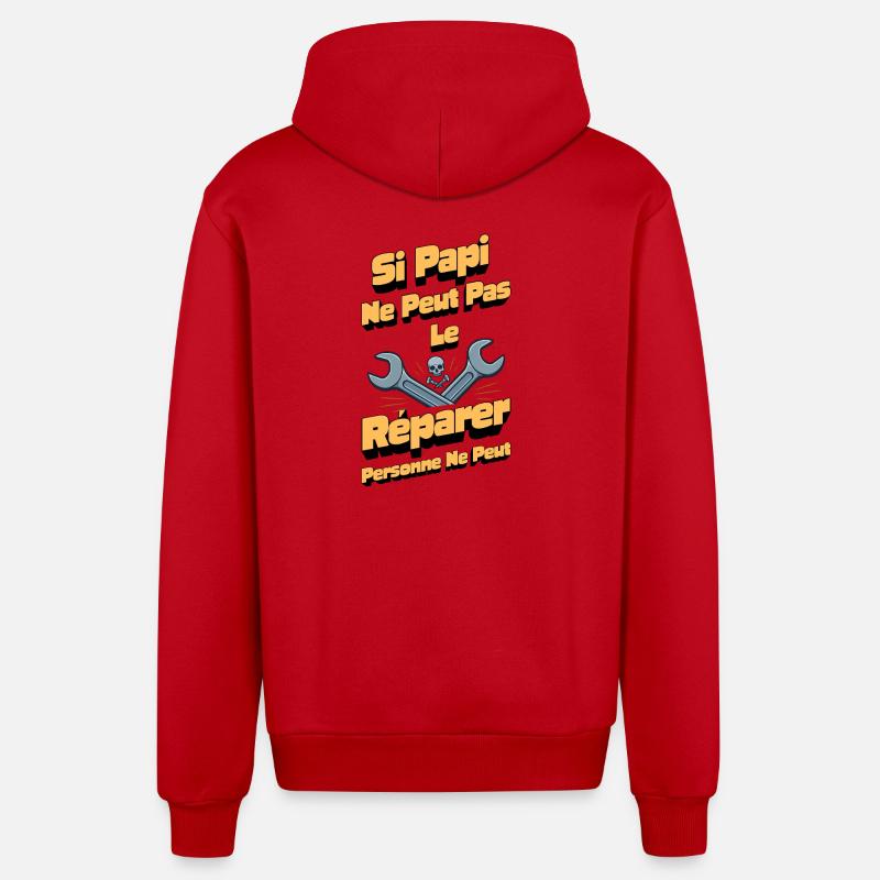 Papi Répare Tout Cadeau Humour - Veste à capuche bio décontractée fabriquée en UE - rouge