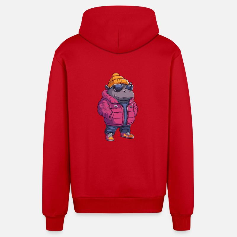Nilpferd Cool Comic - Organic Relaxed Kapuzenjacke Made in EU - Rot