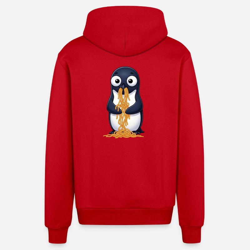 Mignon pingouin spaghetti maladroit dessin animé - Veste à capuche bio décontractée fabriquée en UE - rouge