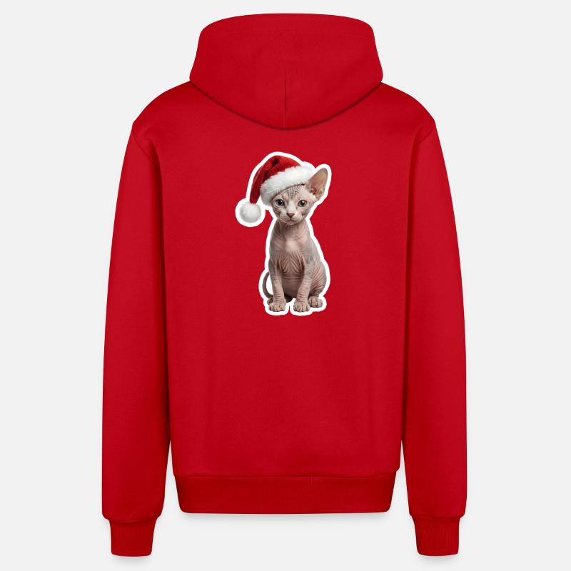 Chat Sphinx - Chaleureux à Noël - Veste à capuche bio décontractée fabriquée en UE - rouge