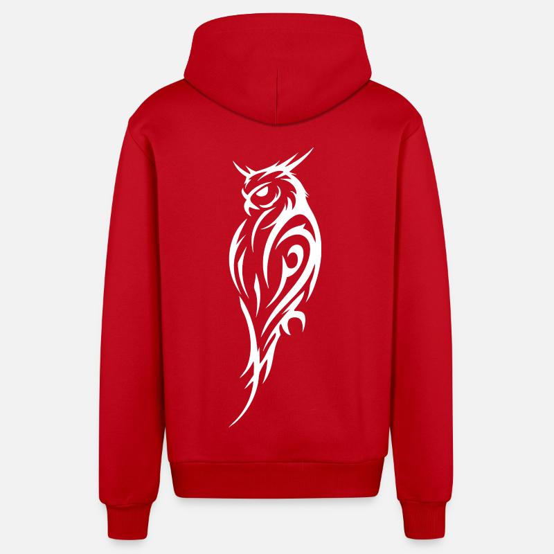 Tribal Eule Tattoo Stil - Organic Relaxed Kapuzenjacke Made in EU - Rot