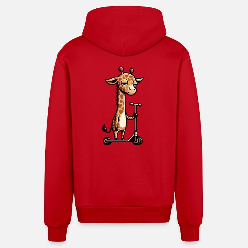 Girafe sur Roller Comic Fun - Veste à capuche bio décontractée fabriquée en UE - rouge