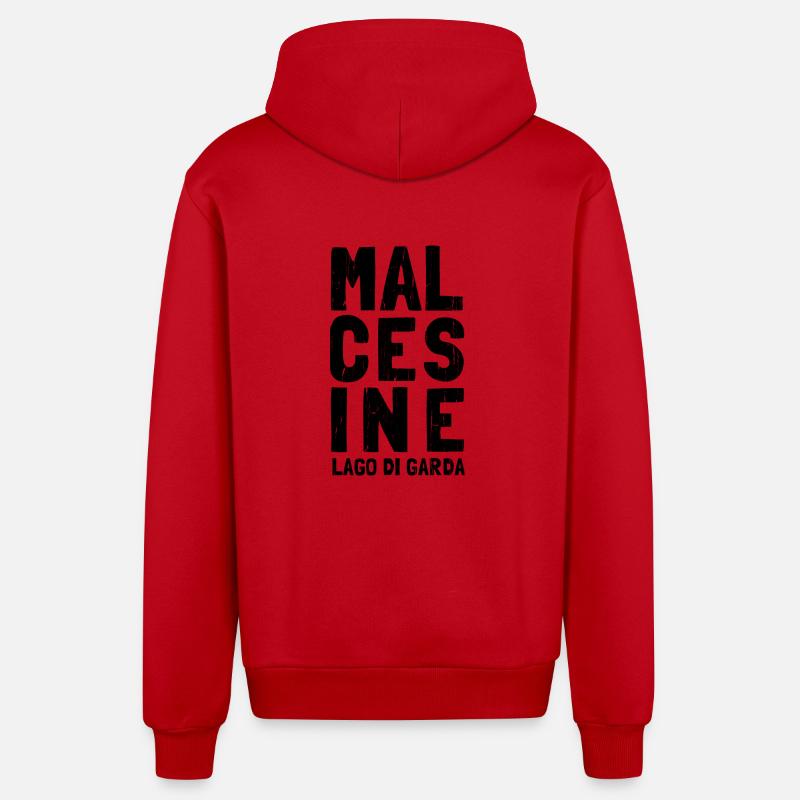 Malcesine, Vérone, Lac de Garde, Monte Baldo, Italie - Veste à capuche bio décontractée fabriquée en UE - rouge