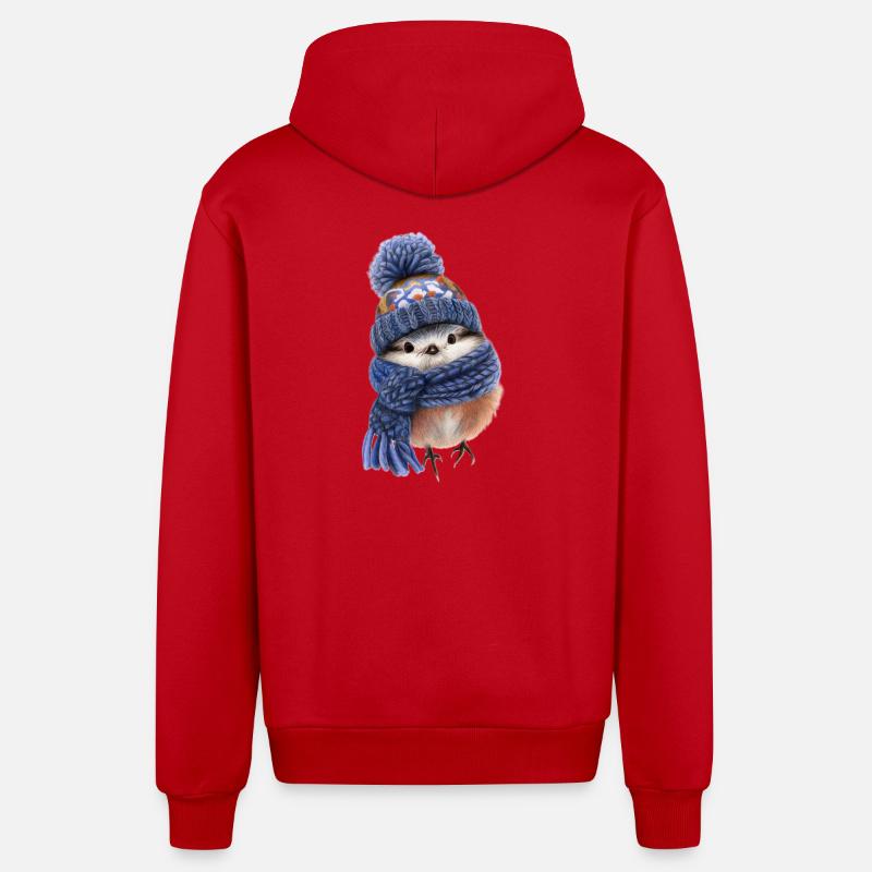 Oiseau d’hiver avec écharpe - Veste à capuche bio décontractée fabriquée en UE - rouge