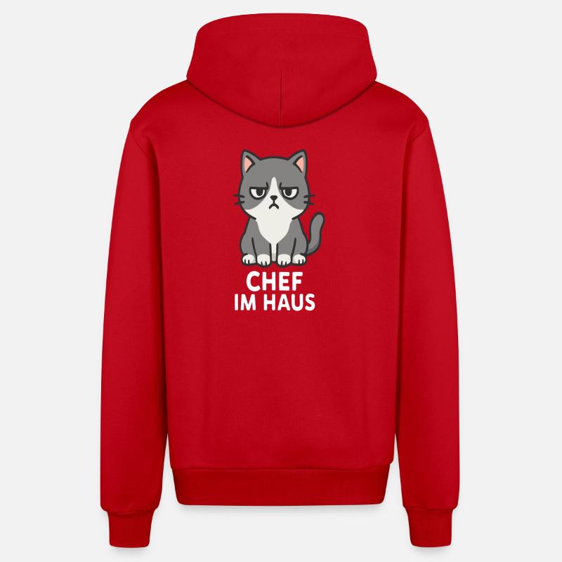 Cat with grumpy expression - Organic Relaxed Hooded Jacket Made in EU - red