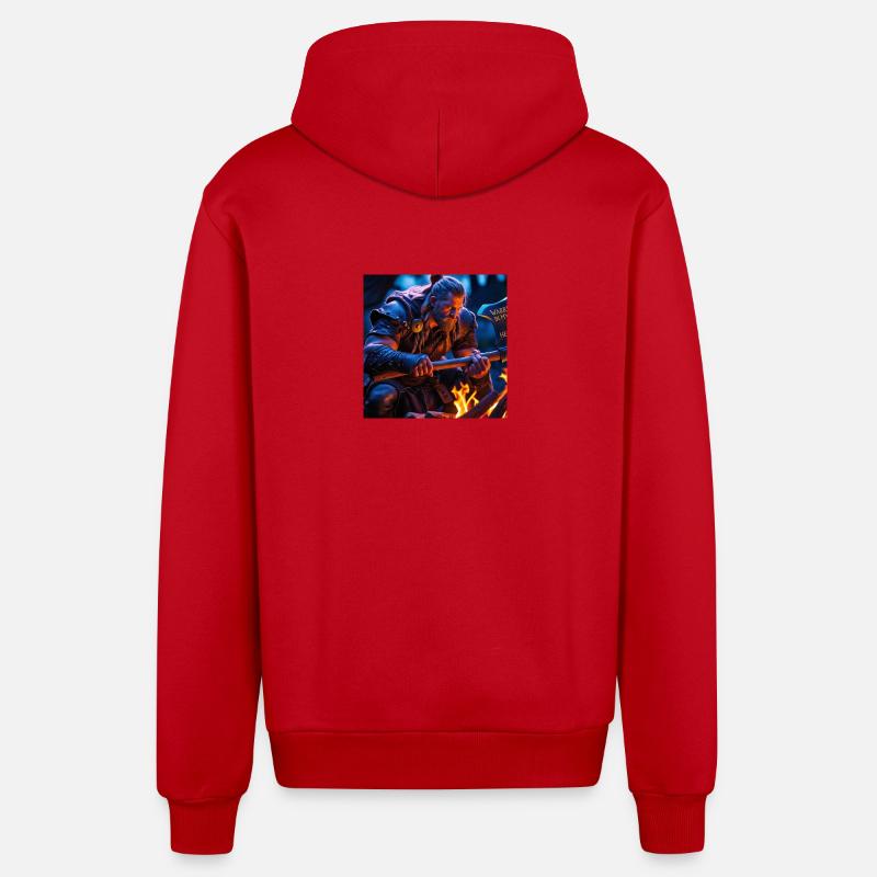 Fantasy Wikinger mit einer Axt - Organic Relaxed Kapuzenjacke Made in EU - Rot
