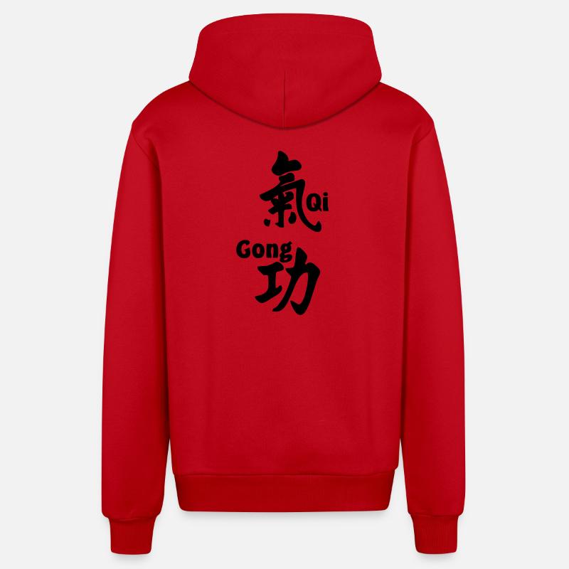 QI gong script avec texte vertical - Veste à capuche bio décontractée fabriquée en UE - rouge