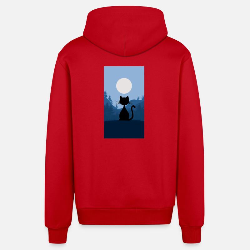 Chat au clair de lune - Veste à capuche bio décontractée fabriquée en UE - rouge