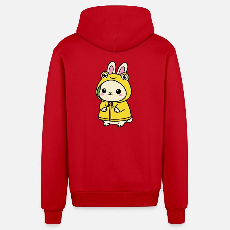 Lapin Kawaii en imperméable - Veste à capuche bio décontractée fabriquée en UE - rouge