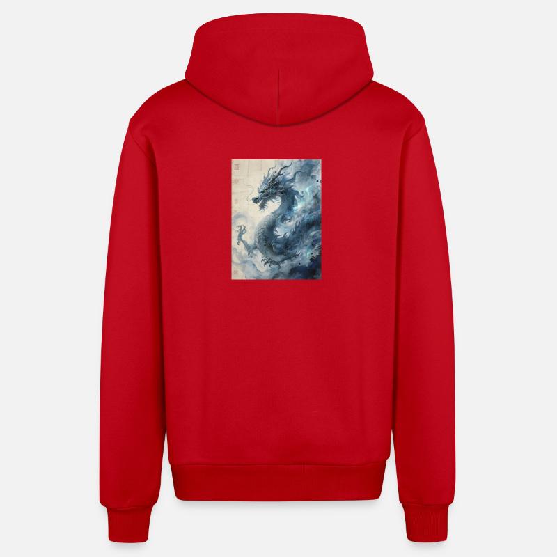 The Starry Night: Blue Dragon – Aether - Organic Relaxed Hooded Jacket Made in EU - red