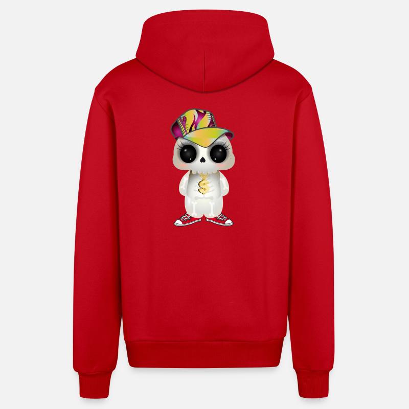 Crâne cool mignon dans le look hip hop - Veste à capuche bio décontractée fabriquée en UE - rouge
