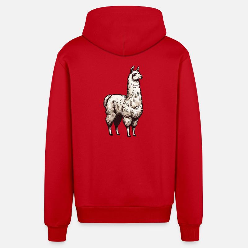 Lama blanc - Veste à capuche bio décontractée fabriquée en UE - rouge