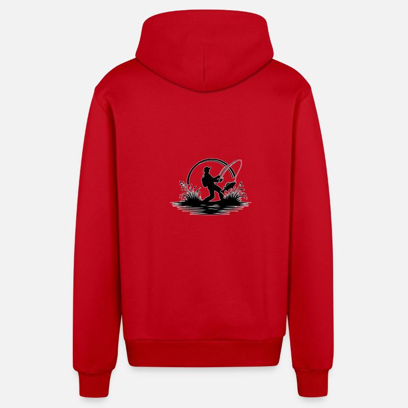 Aperçu du pêcheur - Veste à capuche bio décontractée fabriquée en UE - rouge