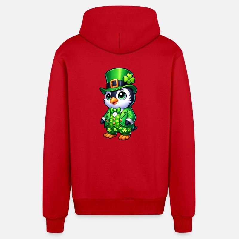 Mignon Dessin Animé Pingouin Saint-Patrick - Veste à capuche bio décontractée fabriquée en UE - rouge