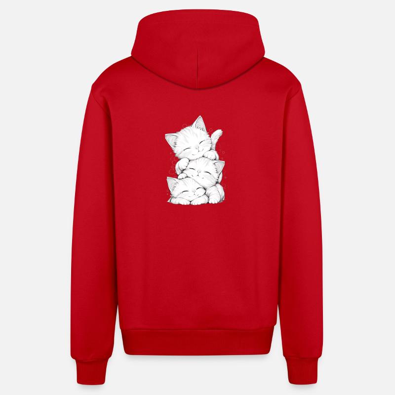 Trio chatons endormis - Veste à capuche bio décontractée fabriquée en UE - rouge