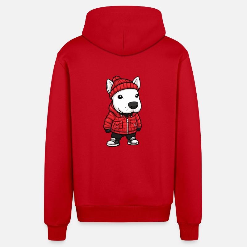Bull Terrier Chien Hiver - Veste à capuche bio décontractée fabriquée en UE - rouge