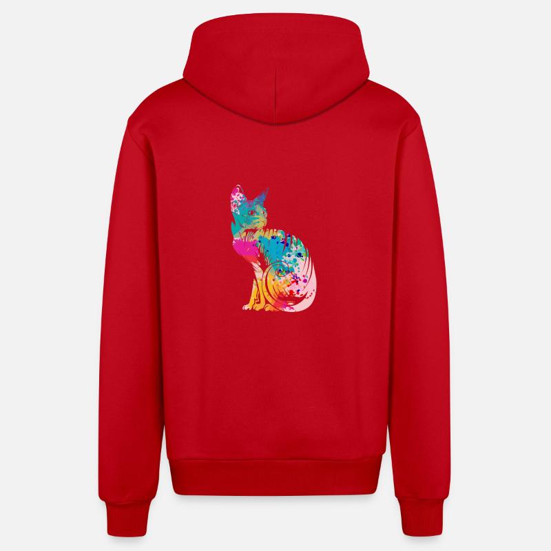 Chats Sphynx - Veste à capuche bio décontractée fabriquée en UE - rouge