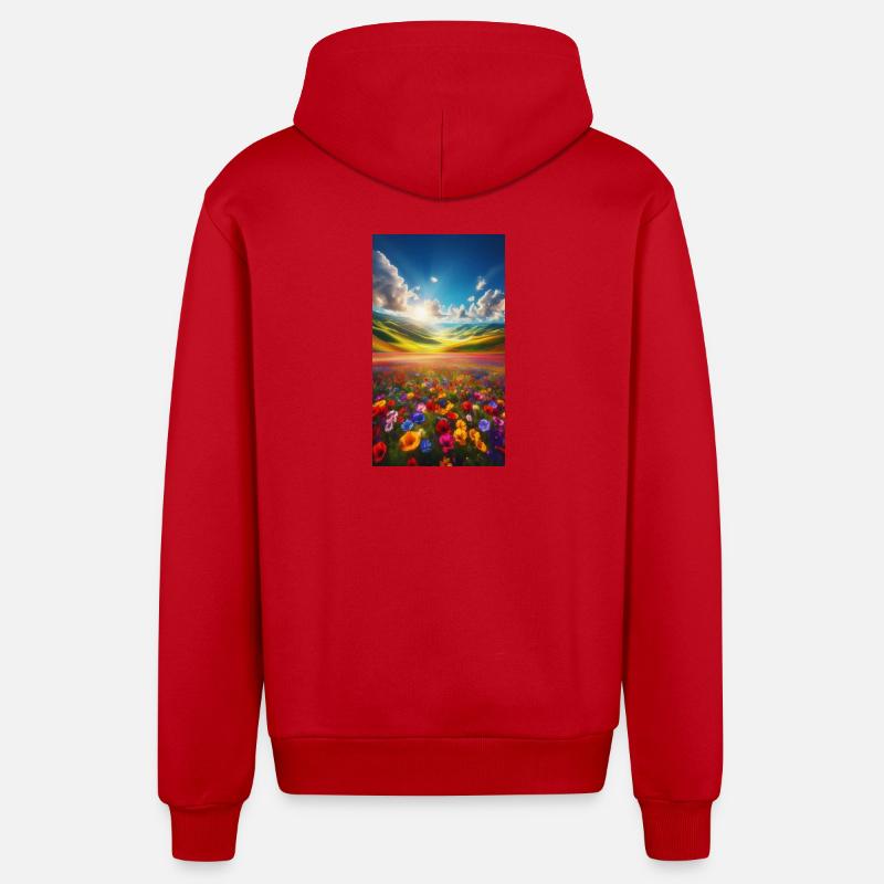Prairie arc-en-ciel au soleil - Veste à capuche bio décontractée fabriquée en UE - rouge