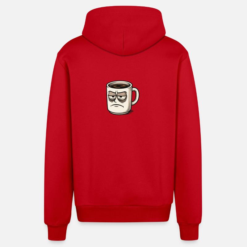 Coffee cup with grumpy face - Organic Relaxed Hooded Jacket Made in EU - red
