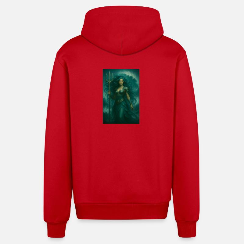 Déesse des Océans – Trident et Vagues - Veste à capuche bio décontractée fabriquée en UE - rouge