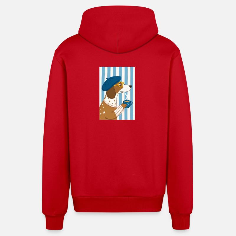 Chien chic café et béret - Veste à capuche bio décontractée fabriquée en UE - rouge