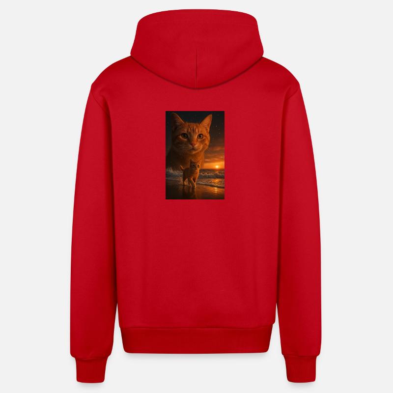 Coucher de soleil chat Double vue - Veste à capuche bio décontractée fabriquée en UE - rouge