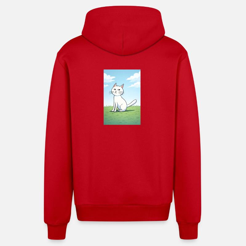 Chat blanc au regard espiègle - Veste à capuche bio décontractée fabriquée en UE - rouge