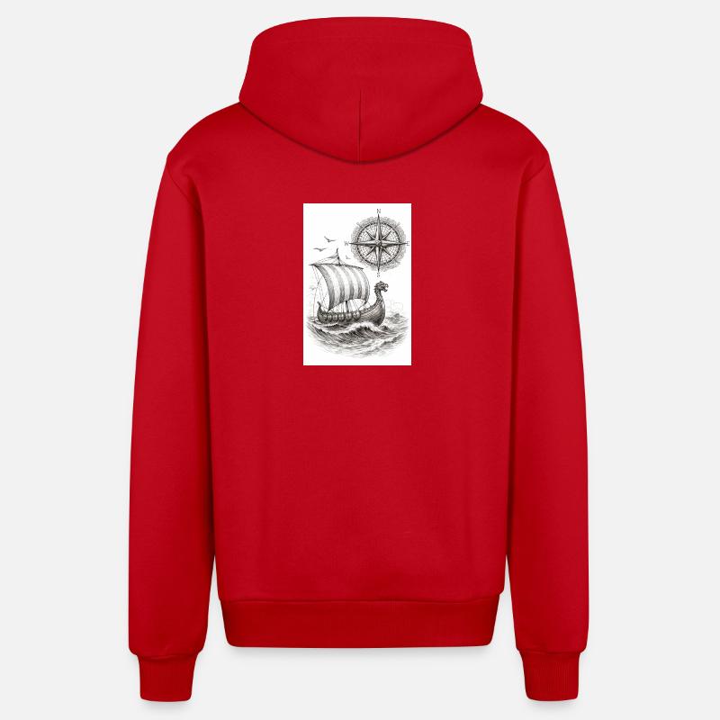 Navire à voile Compass Viking - Veste à capuche bio décontractée fabriquée en UE - rouge
