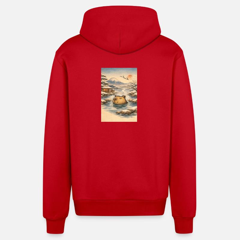 Onsen Capybara im Winterwald - Organic Relaxed Kapuzenjacke Made in EU - Rot