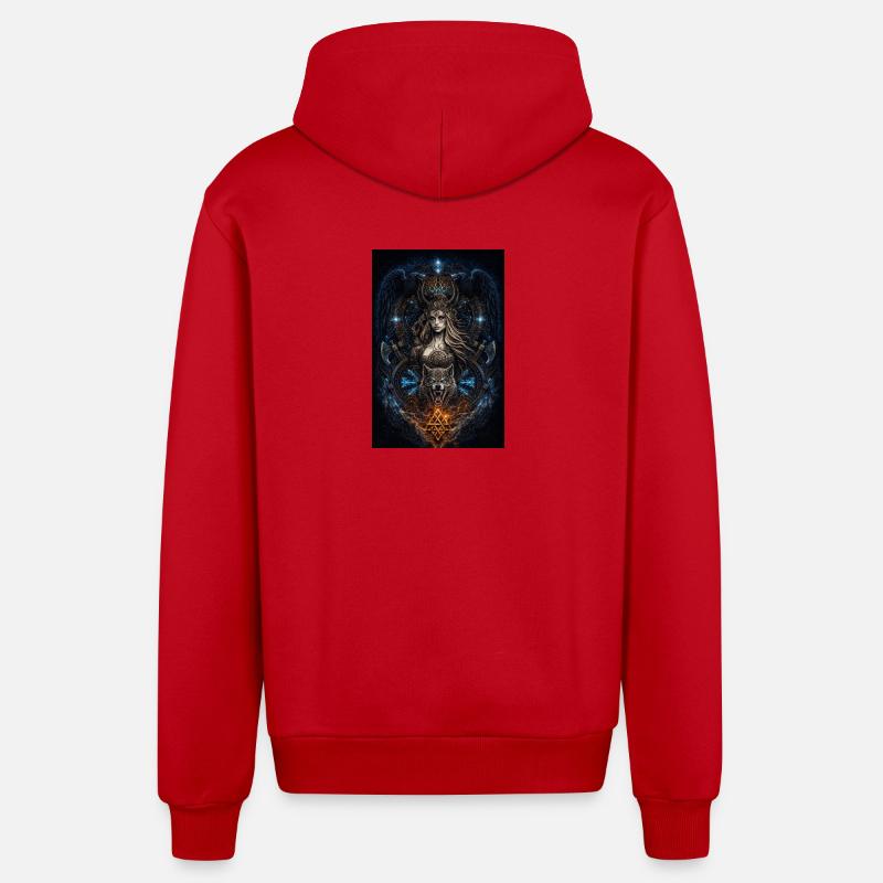 Wikinger Freya Hugin & Munin Wolf Runen - Organic Relaxed Kapuzenjacke Made in EU - Rot