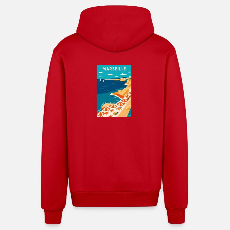 Marseille Côte Azur Plage - Veste à capuche bio décontractée fabriquée en UE - rouge