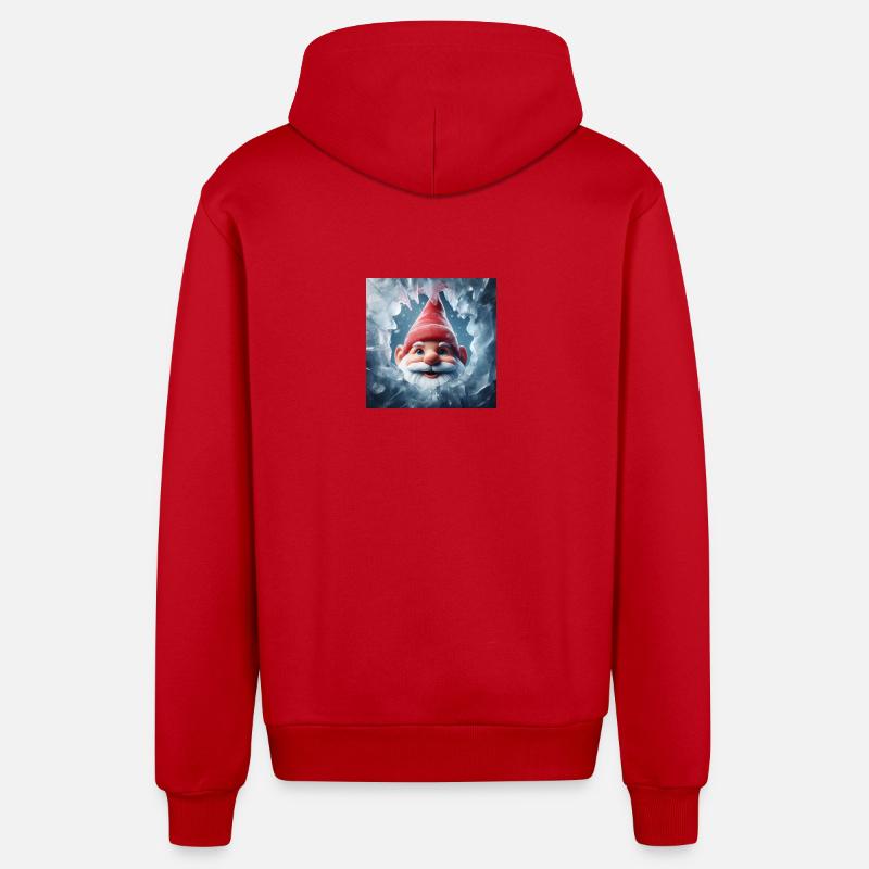 Gnome regardant à travers la glace - Veste à capuche bio décontractée fabriquée en UE - rouge