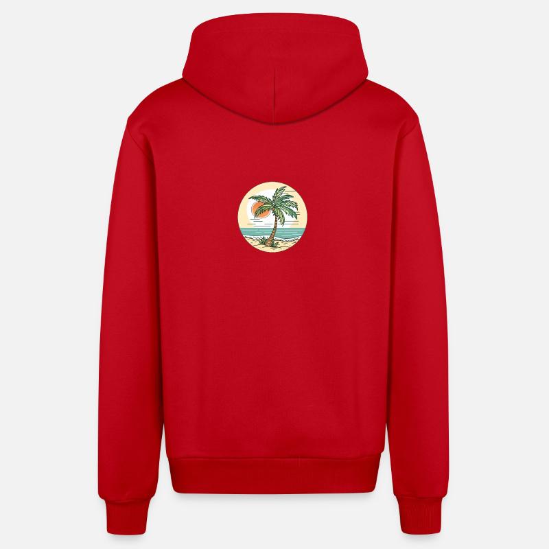 Coucher de soleil sur la plage - Veste à capuche bio décontractée fabriquée en UE - rouge