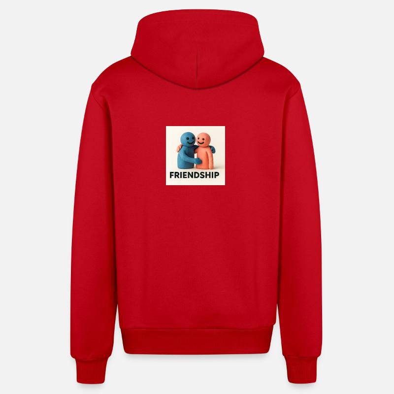 Figurines d’argile d’amitié attachante - Veste à capuche bio décontractée fabriquée en UE - rouge