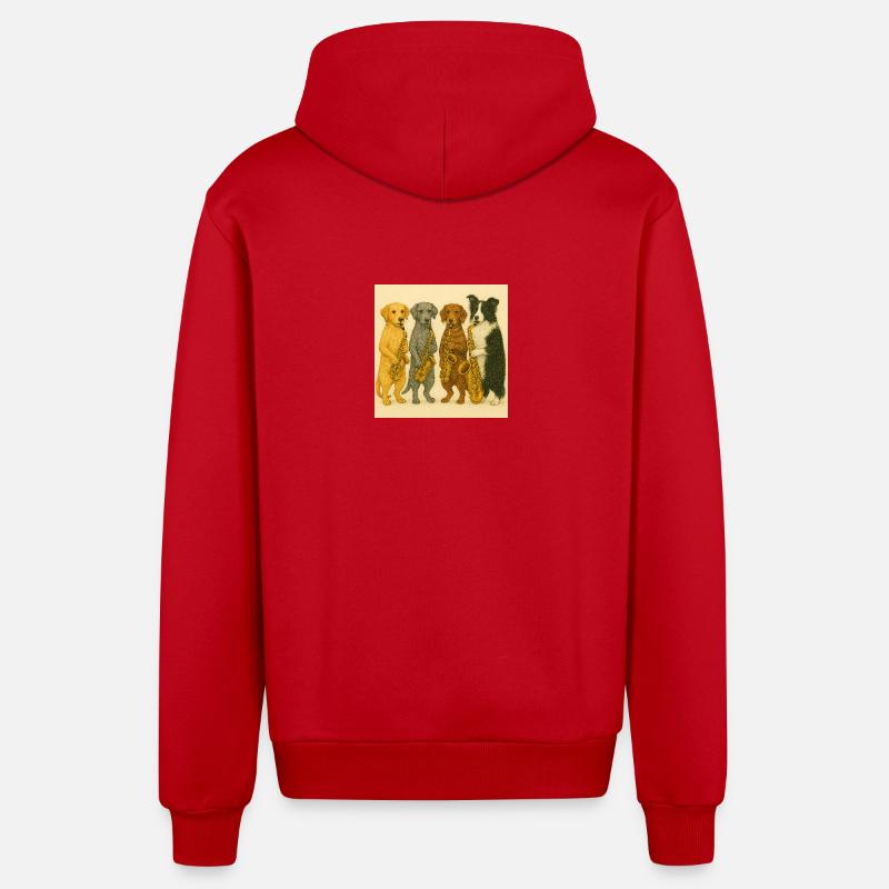Hunde mit Saxofonen Illustration - Organic Relaxed Kapuzenjacke Made in EU - Rot