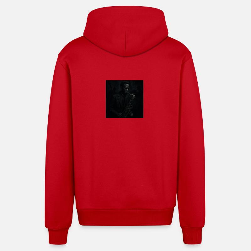 Saxophone nocturne en noir profond - Veste à capuche bio décontractée fabriquée en UE - rouge