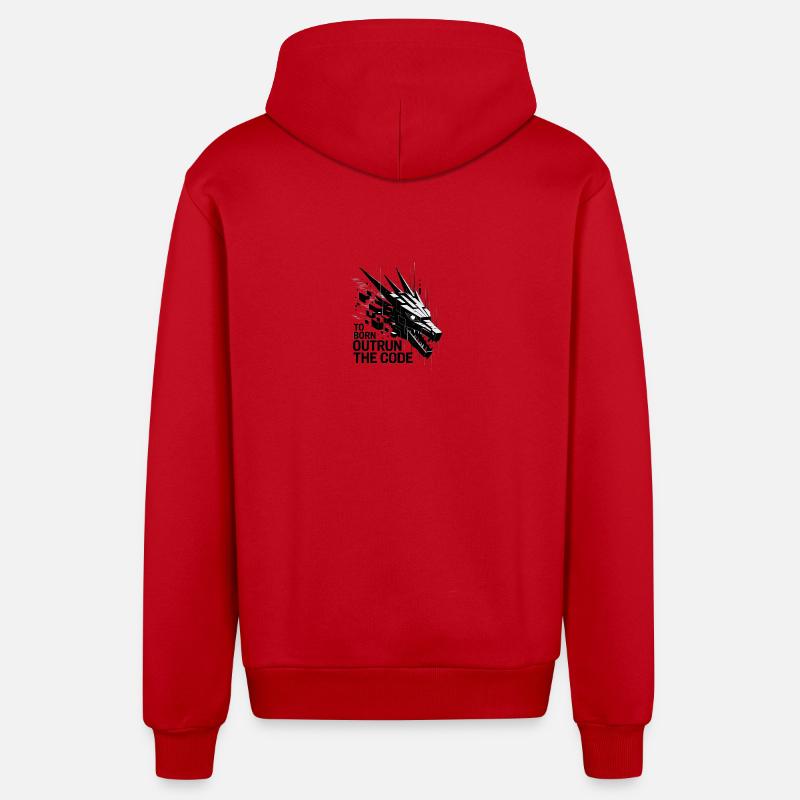 Geometric Dragon Outrun Code - Organic Relaxed Hooded Jacket Made in EU - red