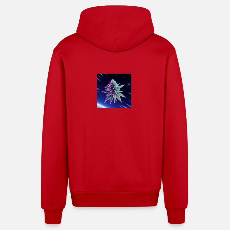 Feuille de cannabis néon spatiale - Veste à capuche bio décontractée fabriquée en UE - rouge