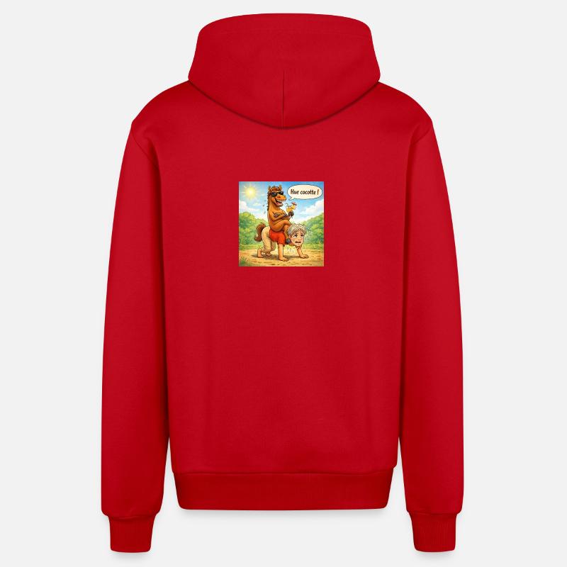 Inversion des rôles cheval - homme - Veste à capuche bio décontractée fabriquée en UE - rouge