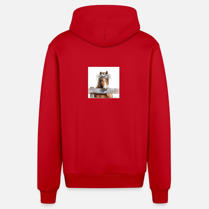 Blütengekrontes Pferd - Organic Relaxed Kapuzenjacke Made in EU - Rot
