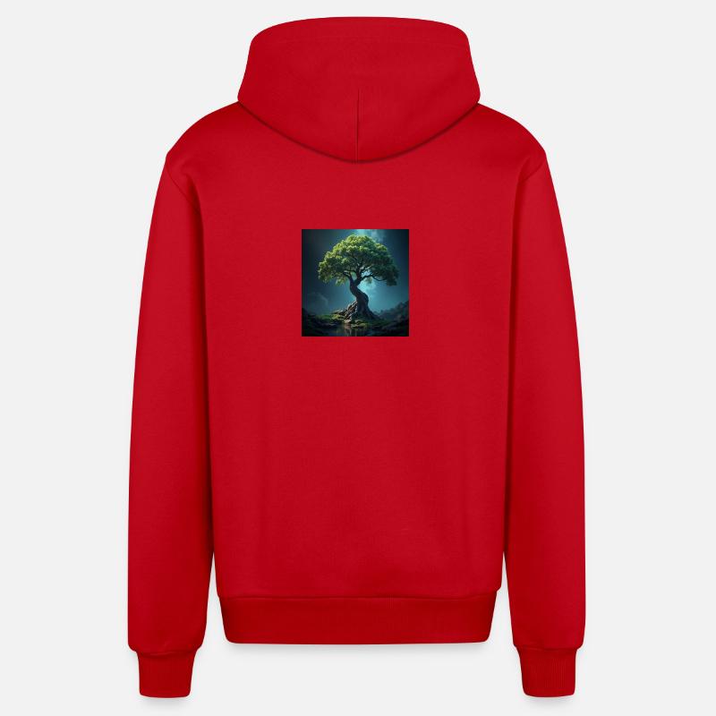 Bunter Baum des Lebens. - Organic Relaxed Kapuzenjacke Made in EU - Rot