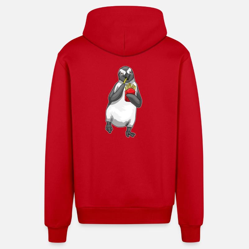 Pingouin frites - Veste à capuche bio décontractée fabriquée en UE - rouge