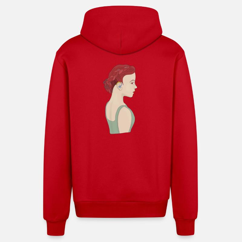 Fille utilisant une aide auditive - Veste à capuche bio décontractée fabriquée en UE - rouge
